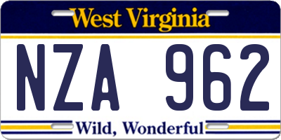 WV license plate NZA962