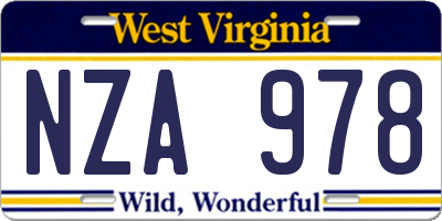 WV license plate NZA978