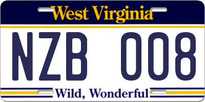 WV license plate NZB008