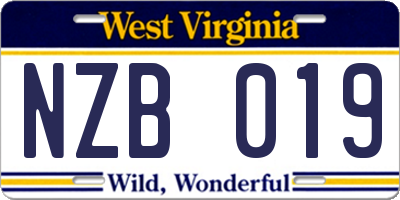 WV license plate NZB019