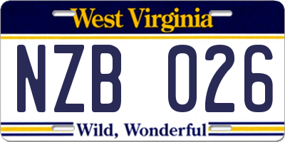 WV license plate NZB026
