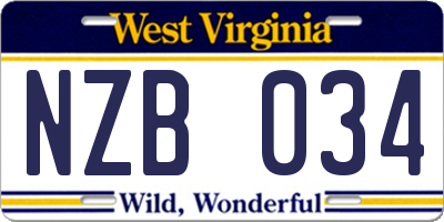 WV license plate NZB034