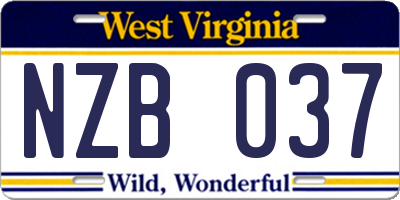 WV license plate NZB037