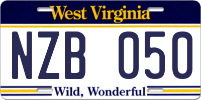WV license plate NZB050