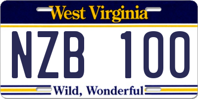 WV license plate NZB100