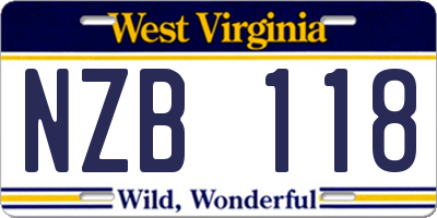 WV license plate NZB118