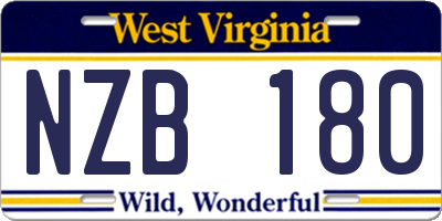 WV license plate NZB180