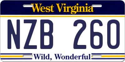 WV license plate NZB260