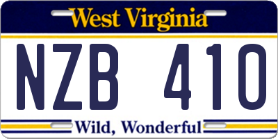WV license plate NZB410