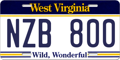 WV license plate NZB800