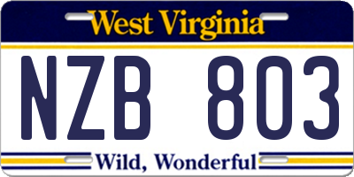WV license plate NZB803