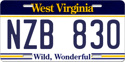 WV license plate NZB830