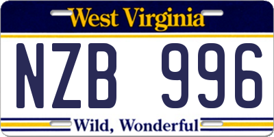 WV license plate NZB996
