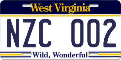 WV license plate NZC002