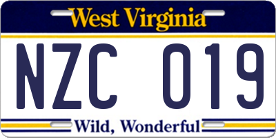 WV license plate NZC019