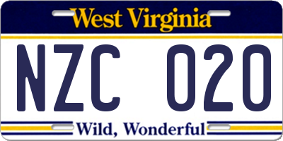 WV license plate NZC020
