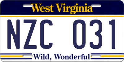WV license plate NZC031