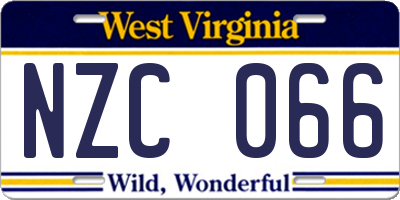 WV license plate NZC066