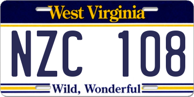 WV license plate NZC108
