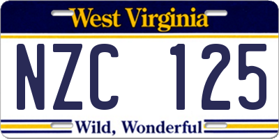 WV license plate NZC125