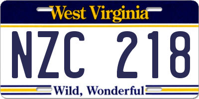 WV license plate NZC218