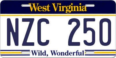WV license plate NZC250