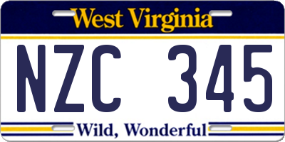 WV license plate NZC345