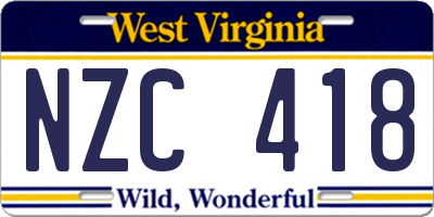 WV license plate NZC418