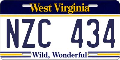 WV license plate NZC434