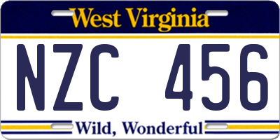 WV license plate NZC456