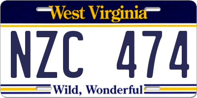 WV license plate NZC474