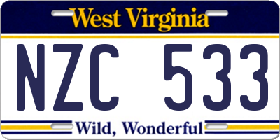 WV license plate NZC533