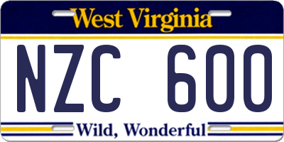WV license plate NZC600