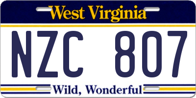 WV license plate NZC807