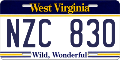 WV license plate NZC830