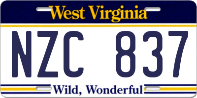 WV license plate NZC837