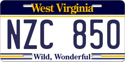 WV license plate NZC850