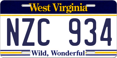 WV license plate NZC934