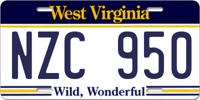 WV license plate NZC950