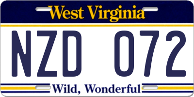 WV license plate NZD072