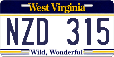 WV license plate NZD315