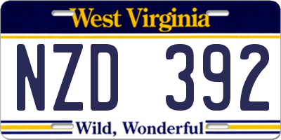 WV license plate NZD392