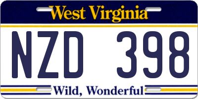 WV license plate NZD398