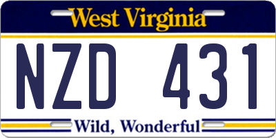 WV license plate NZD431
