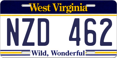 WV license plate NZD462