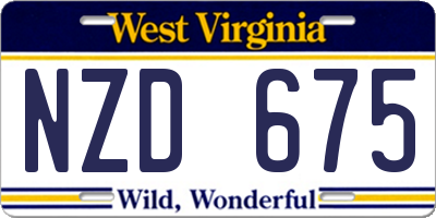 WV license plate NZD675
