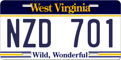 WV license plate NZD701