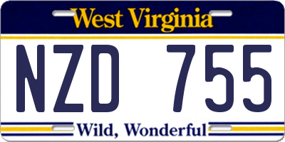 WV license plate NZD755