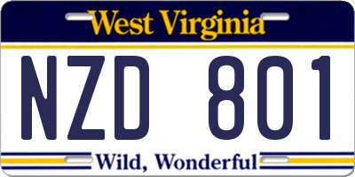 WV license plate NZD801