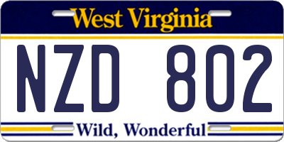 WV license plate NZD802